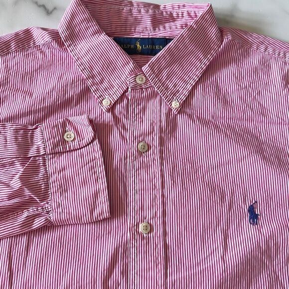 Polo Ralph Lauren Pinstripe Red/White Button Down Shirt Mens L - Picture 1 of 7